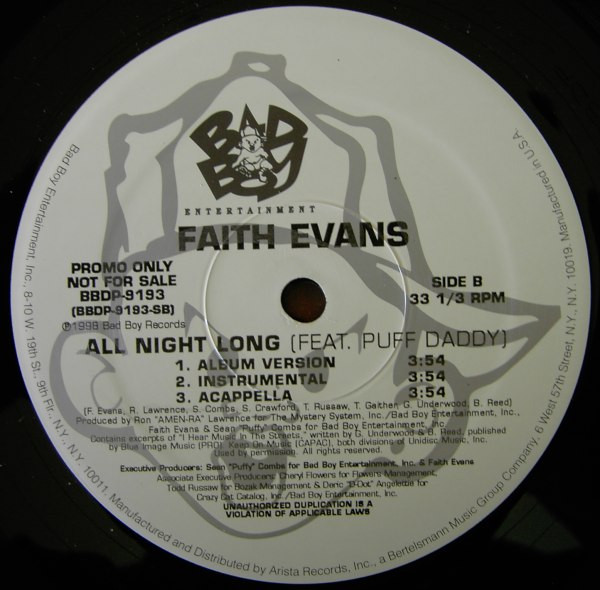 Faith Evans Feat. Puff Daddy - All Night Long | Bad Boy Entertainment (BBDP-9193) - 2