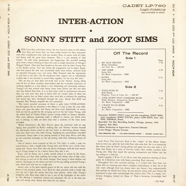Sonny Stitt & Zoot Sims - Inter-Action | Cadet (CA 760) - 2