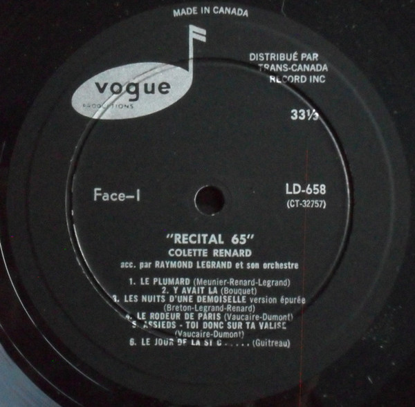 Colette Renard accompagnee par Raymond Legrand Et Son Orchestre - Recital 65 [Vinyl] | Disques Vogue (LD 658) - 3