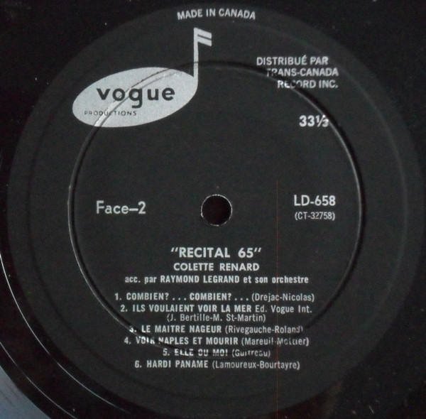 Colette Renard accompagnee par Raymond Legrand Et Son Orchestre - Recital 65 [Vinyl] | Disques Vogue (LD 658) - 4