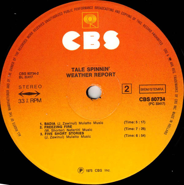 Weather Report - Tale Spinnin' | CBS (CBS 80734) - 3