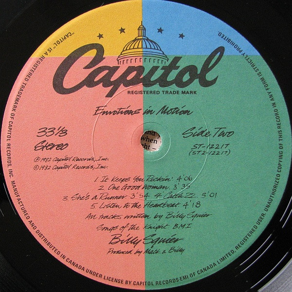 Billy Squier - Emotions In Motion | Capitol Records (ST-12217) - 4