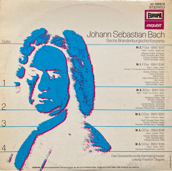 Johann Sebastian Bach , Ulrich Koch , György Terebesi , Maurice André , Friedrich Tilegant , Südwestdeutsches Kammerorchester - Sechs Brandenburgische Konzerte | Europa Exquisit (ex 1203/4) - 4