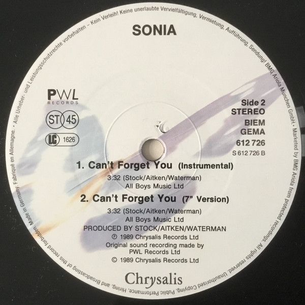 Sonia - Can't Forget You | Chrysalis (612726) - 4 Sonia - Can't Forget You | Chrysalis (612726) - 4