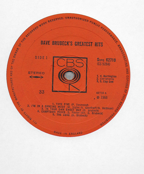 Dave Brubeck - Dave Brubeck's Greatest Hits | CBS (SBPG 62710) - 3