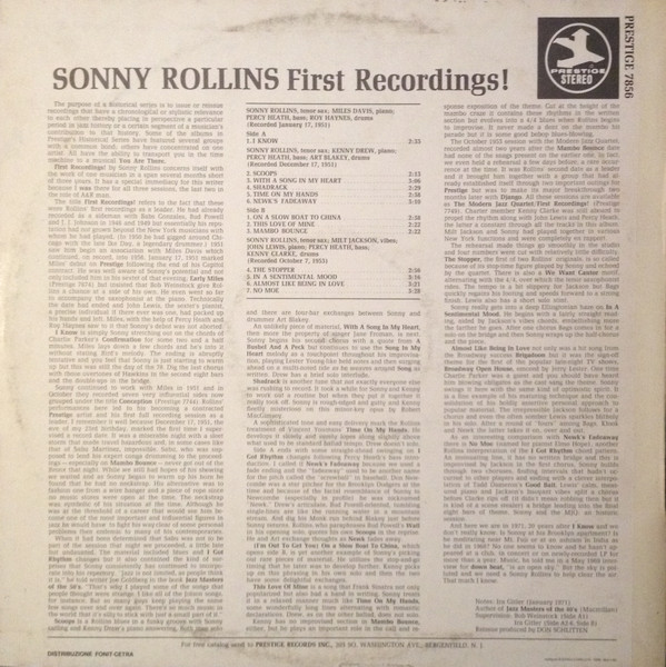 Sonny Rollins - First Recordings! | Prestige (PRI 7856) - 2 Sonny Rollins - First Recordings! | Prestige (PRI 7856) - 2