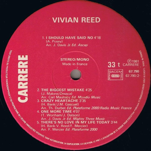 Vivian Reed - Vivian Reed | Carrere (67.790) - 4 Vivian Reed - Vivian Reed | Carrere (67.790) - 4