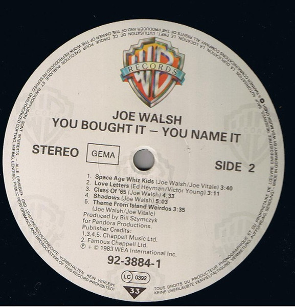 Joe Walsh - You Bought It - You Name It | Warner Bros. Records (92-3884-1) - 3