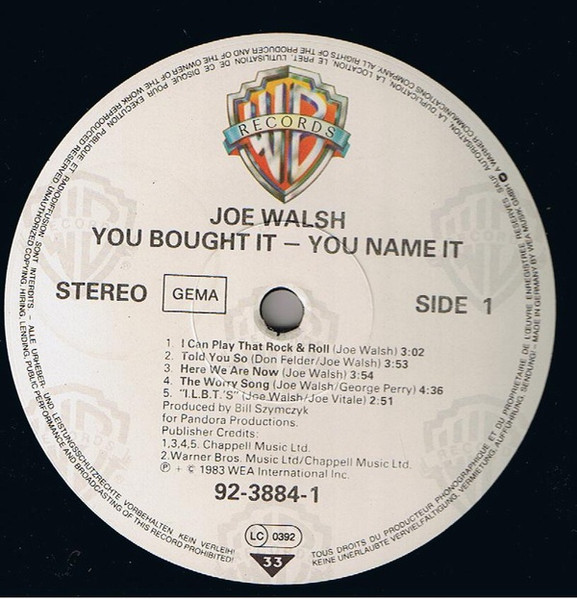 Joe Walsh - You Bought It - You Name It | Warner Bros. Records (92-3884-1) - 2