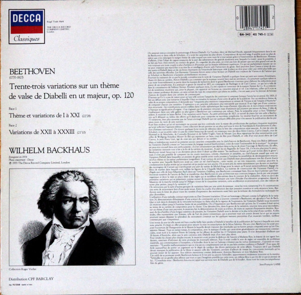 Ludwig van Beethoven -/ Wilhelm Backhaus - Variations Diabelli | Decca (411 745-1) - 2