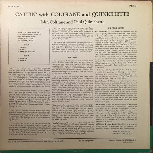 John Coltrane And Paul Quinichette - Cattin' With Coltrane And Quinichette | Prestige (7158) - 2 John Coltrane And Paul Quinichette - Cattin' With Coltrane And Quinichette | Prestige (7158) - 2
