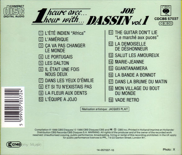 Joe Dassin - 1 Heure Avec Vol.1 | CBS (CDCBS 57037) - 2