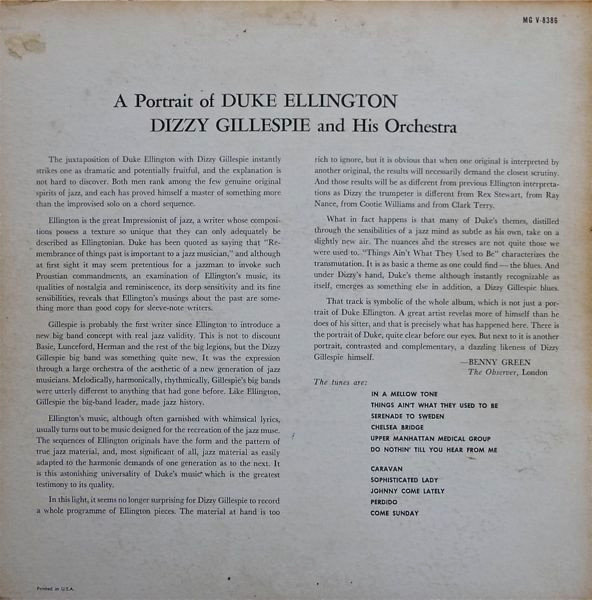 Dizzy Gillespie And His Orchestra - A Portrait Of Duke Ellington | Verve Records (MG V-8386) - 2