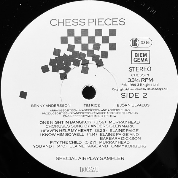 Benny Andersson , Tim Rice , Björn Ulvaeus - Chess Pieces (Special Airplay Sampler) | RCA (CHESS P1) - 4 Benny Andersson , Tim Rice , Björn Ulvaeus - Chess Pieces (Special Airplay Sampler) | RCA (CHESS P1) - 4