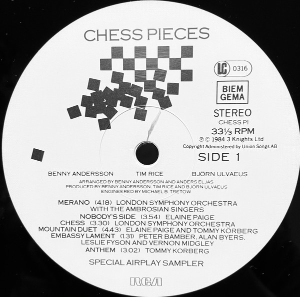 Benny Andersson , Tim Rice , Björn Ulvaeus - Chess Pieces (Special Airplay Sampler) | RCA (CHESS P1) - 3 Benny Andersson , Tim Rice , Björn Ulvaeus - Chess Pieces (Special Airplay Sampler) | RCA (CHESS P1) - 3