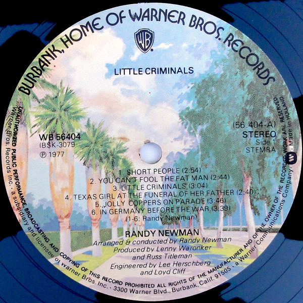 Randy Newman - Little Criminals | Warner Bros. Records (WB 56404) - 3 Randy Newman - Little Criminals | Warner Bros. Records (WB 56404) - 3