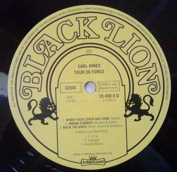 Earl Hines - Tour De Force | Intercord (28 450-5 U) - 3