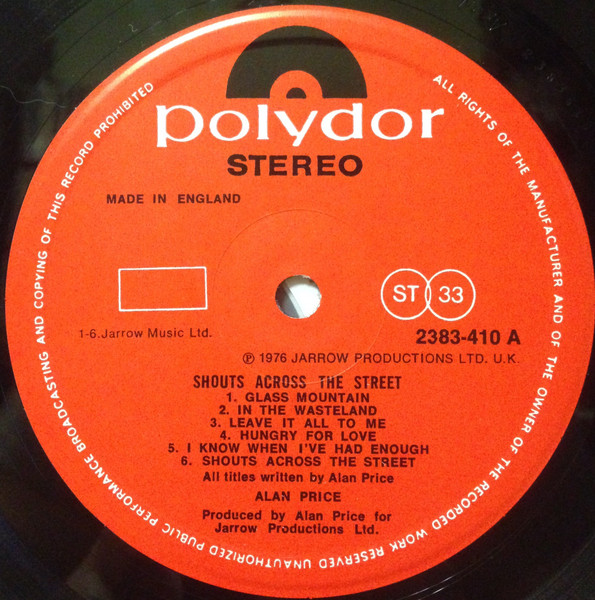 Alan Price - Shouts Across The Street | Polydor (2383-410) - 3