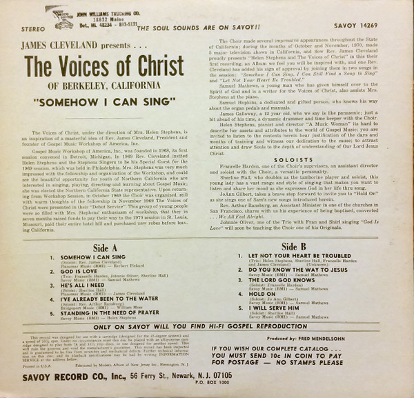 Rev. James Cleveland Presents The Voices Of Christ - Somehow I Can Sing | Savoy Records (MG-14269) - 2