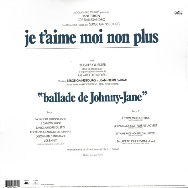 Serge Gainsbourg Et Jean-Pierre Sabar - Bande Originale Du Film De Serge Gainsbourg "Je T'aime Moi Non Plus" | Mercury (538 228-9) - 2 Serge Gainsbourg Et Jean-Pierre Sabar - Bande Originale Du Film De Serge Gainsbourg "Je T'aime Moi Non Plus" | Mercury (538 228-9) - 2