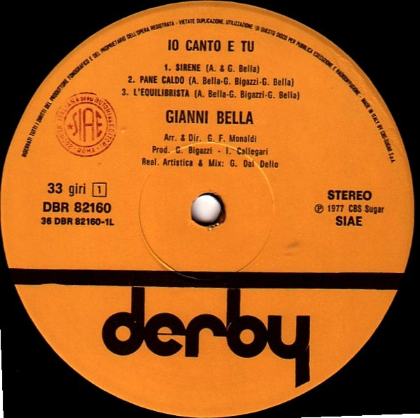 Gianni Bella - Io Canto E Tu | Derby (DBR 82160) - 4