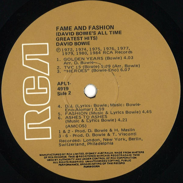 David Bowie - Fame And Fashion (David Bowie's All Time Greatest Hits) | RCA (APL1-4919) - 4 David Bowie - Fame And Fashion (David Bowie's All Time Greatest Hits) | RCA (APL1-4919) - 4