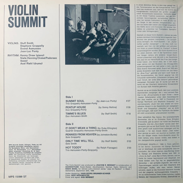 Stuff Smith / Stéphane Grappelli / Svend Asmussen / Jean-Luc Ponty - Violin-Summit | MPS Records (CRM 626) - 2