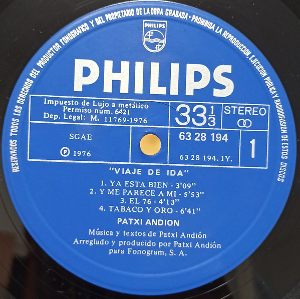 Patxi Andión - Viaje De Ida | Philips (63 28 194) - 3