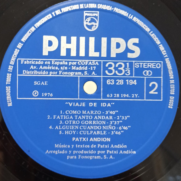 Patxi Andión - Viaje De Ida | Philips (63 28 194) - 4
