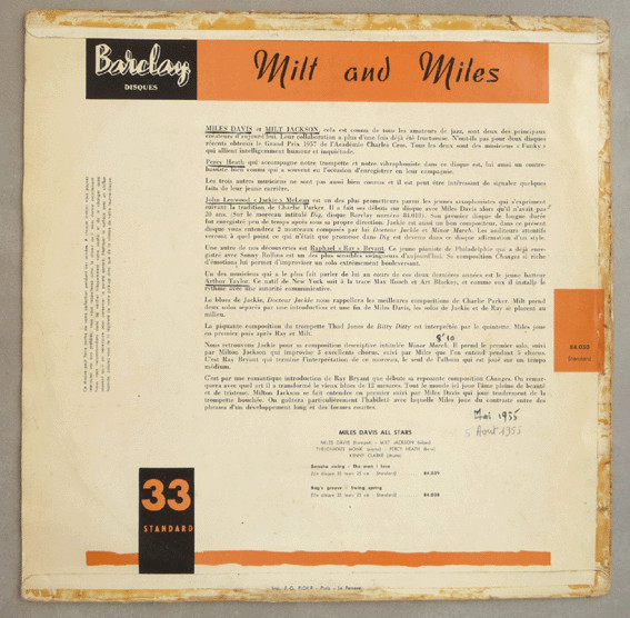 Miles Davis And Milt Jackson - Milt And Miles | Barclay (84.050) - 2