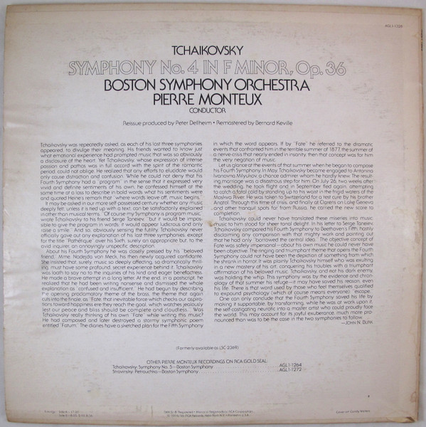 Pyotr Ilyich Tchaikovsky — Boston Symphony Orchestra - Pierre Monteux - Symphony No. 4 in F Minor, Op. 36 | RCA Gold Seal (AGL 1-1328) - 2