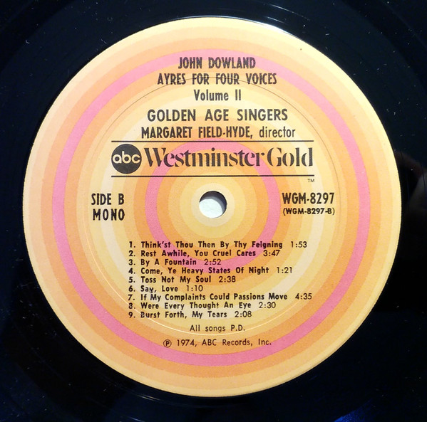 John Dowland , Golden Age Singers - Ayres For Four Voices - Vol. 2 | Westminster Gold (WGM-8297) - 2