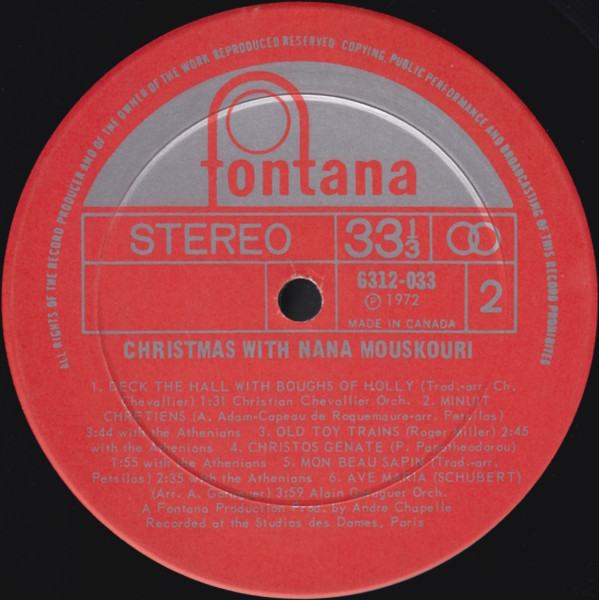 Nana Mouskouri - Christmas With Nana Mouskouri | Fontana (6312-033) - 4