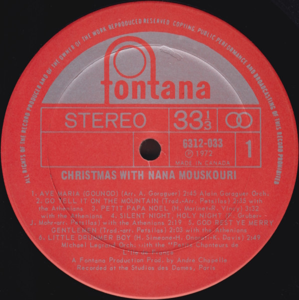 Nana Mouskouri - Christmas With Nana Mouskouri | Fontana (6312-033) - 3