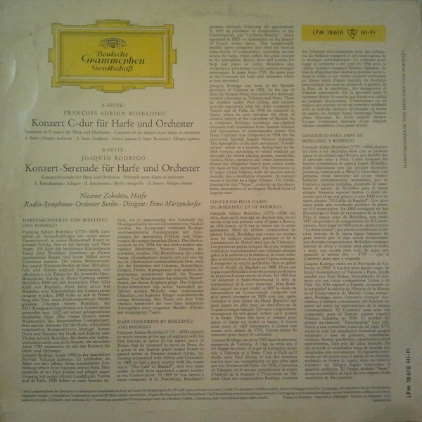 François-Adrien Boieldieu , Joaquín Rodrigo - Harfenkonzert C-Dur • Harp Concerto In C Major / Konzert-Serenade Für Harfe Und Orchester • Concert-Serenade For Harp And Orchestra | Deutsche Grammophon (LPM 18 618) - 2 François-Adrien Boieldieu , Joaquín Rodrigo - Harfenkonzert C-Dur • Harp Concerto In C Major / Konzert-Serenade Für Harfe Und Orchester • Concert-Serenade For Harp And Orchestra | Deutsche Grammophon (LPM 18 618) - 2