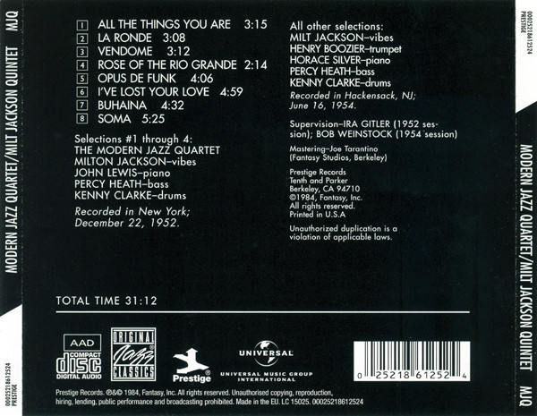 The Modern Jazz Quartet / Milt Jackson Quintet - MJQ | Original Jazz Classics (00025218612524) - 2 The Modern Jazz Quartet / Milt Jackson Quintet - MJQ | Original Jazz Classics (00025218612524) - 2