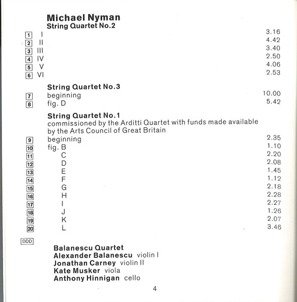 Michael Nyman , The Balanescu Quartet - String Quartets 1-3 | Argo (433 093-2) - 4