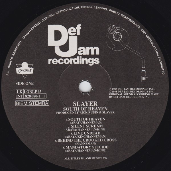 Slayer - South Of Heaven | London Records (LONLP 63) - 4