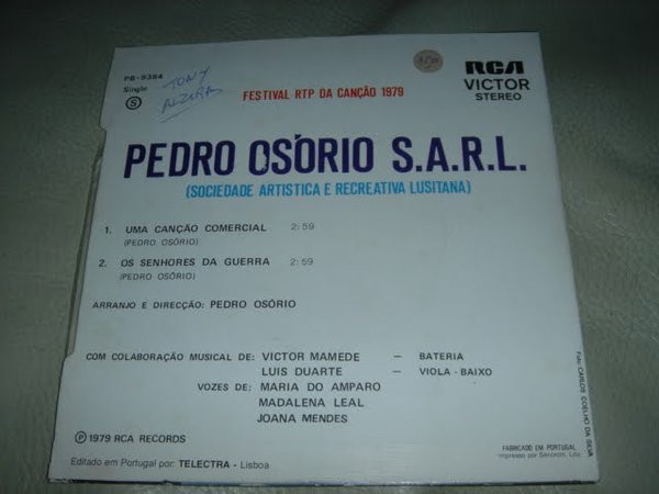 S.A.R.L. - Sociedade Artística e Recreativa Lusitana - Uma Canção Comercial | RCA Victor (PB-9384) - 2