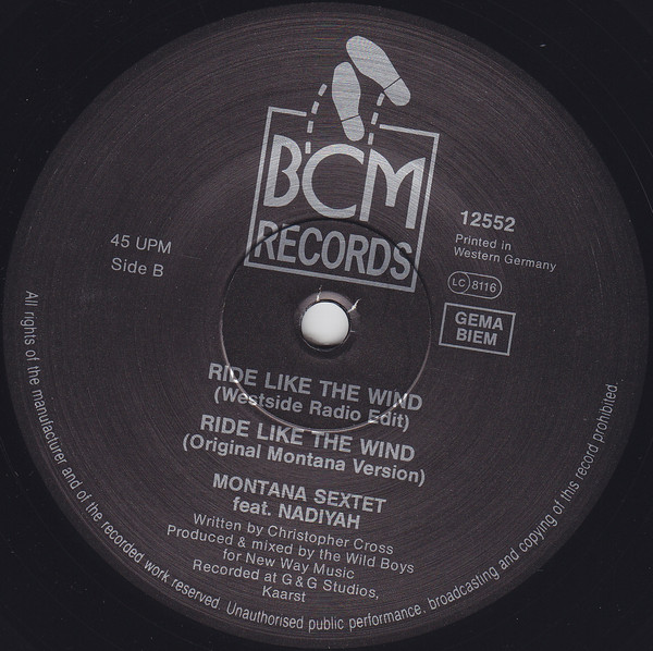 Montana Sextet feat. Nadiyah - Ride Like The Wind (Beat Of The Westside Remix) | BCM Records (BCM 12552) - 4 Montana Sextet feat. Nadiyah - Ride Like The Wind (Beat Of The Westside Remix) | BCM Records (BCM 12552) - 4