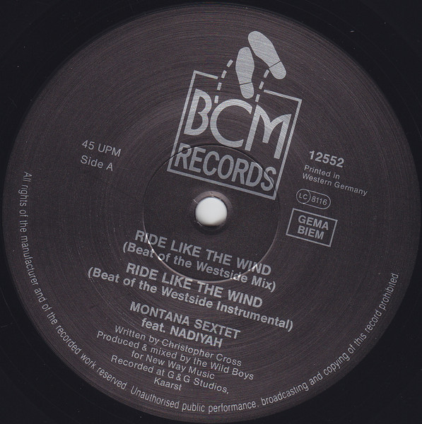 Montana Sextet feat. Nadiyah - Ride Like The Wind (Beat Of The Westside Remix) | BCM Records (BCM 12552) - 3 Montana Sextet feat. Nadiyah - Ride Like The Wind (Beat Of The Westside Remix) | BCM Records (BCM 12552) - 3