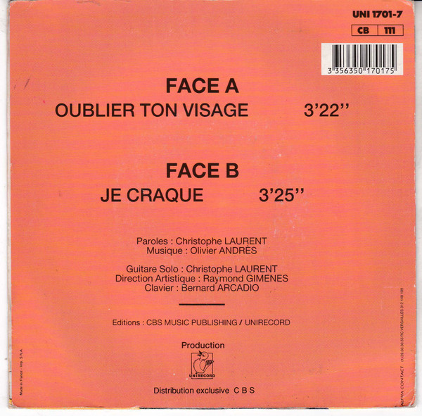 Christophe Laurent - Oublier Son Visage | Unirecord (UNI 1701-7) - 2