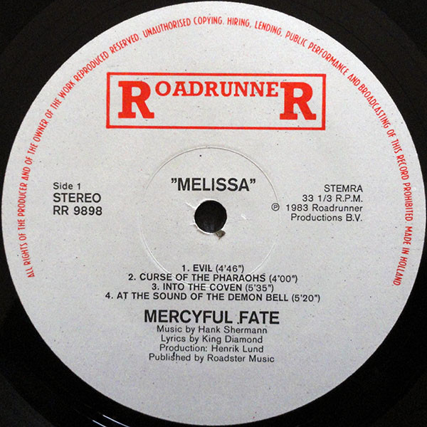 Mercyful Fate - Melissa | Roadrunner Records (RR 9898) - 3 Mercyful Fate - Melissa | Roadrunner Records (RR 9898) - 3