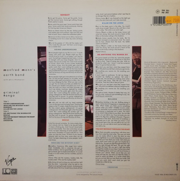 Manfred Mann's Earth Band With Chris Thompson - Criminal Tango | 10 Records (250351) - 2