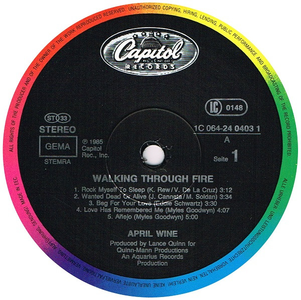 April Wine - Walking Through Fire | Capitol Records (1C 064 - 24 0403 1) - 3