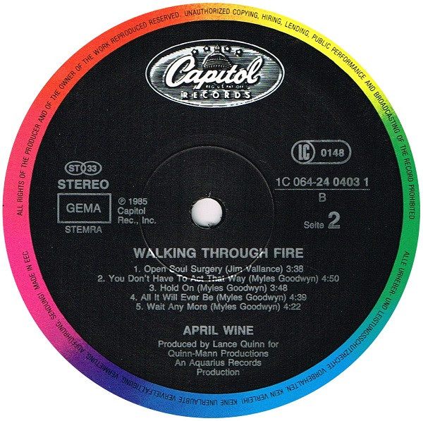 April Wine - Walking Through Fire | Capitol Records (1C 064 - 24 0403 1) - 4