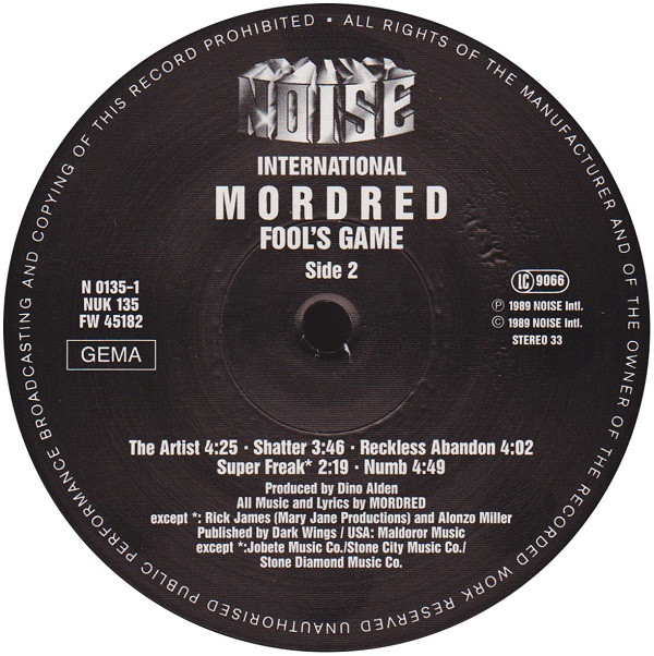 Mordred - Fool's Game | Noise International (N 0135-1) - 3