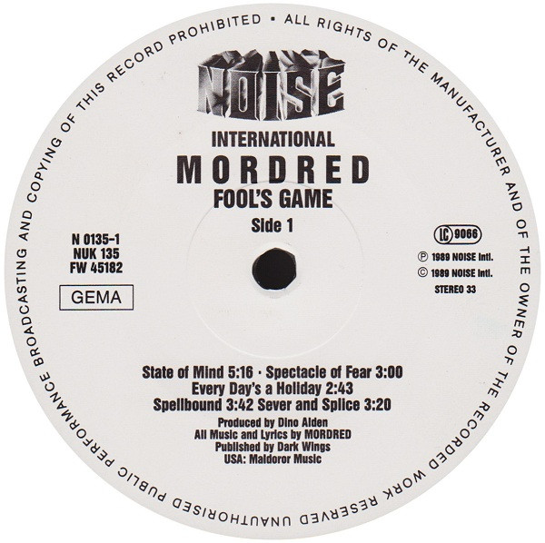Mordred - Fool's Game | Noise International (N 0135-1) - 2