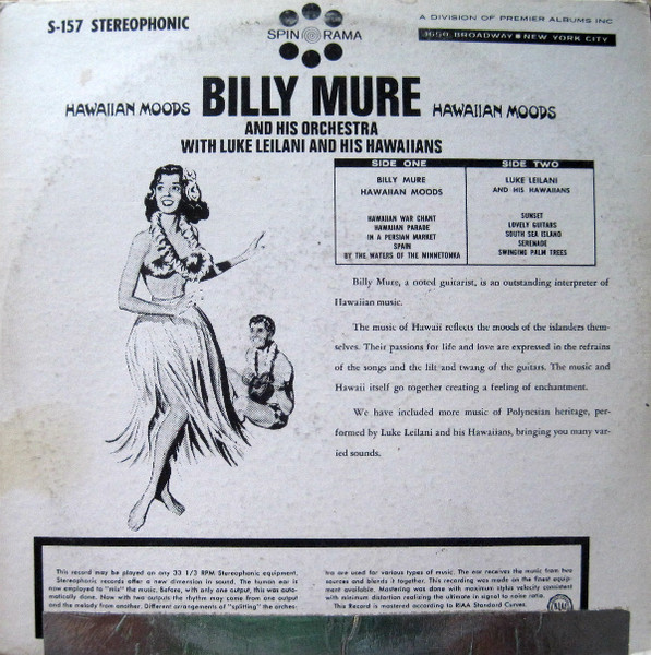 Billy Mure And Orchestra , Luke Leilani & His Hawaiian Rhythm - Hawaiian Moods | Spin-O-Rama (S-157) - 2 Billy Mure And Orchestra , Luke Leilani & His Hawaiian Rhythm - Hawaiian Moods | Spin-O-Rama (S-157) - 2