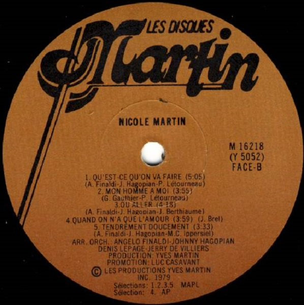 Nicole Martin - Laisse-moi partir | Les Disques Martin (M-16218) - 4